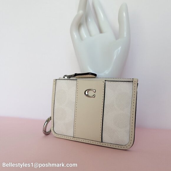 COACH Mini Skinny ID Card Case in Signature Canvas & Leather -White/Chalk color⭐ - Picture 5 of 16